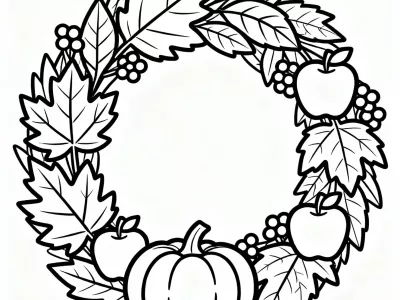 Perfect Festive Harvest Wreaths Coloring Page