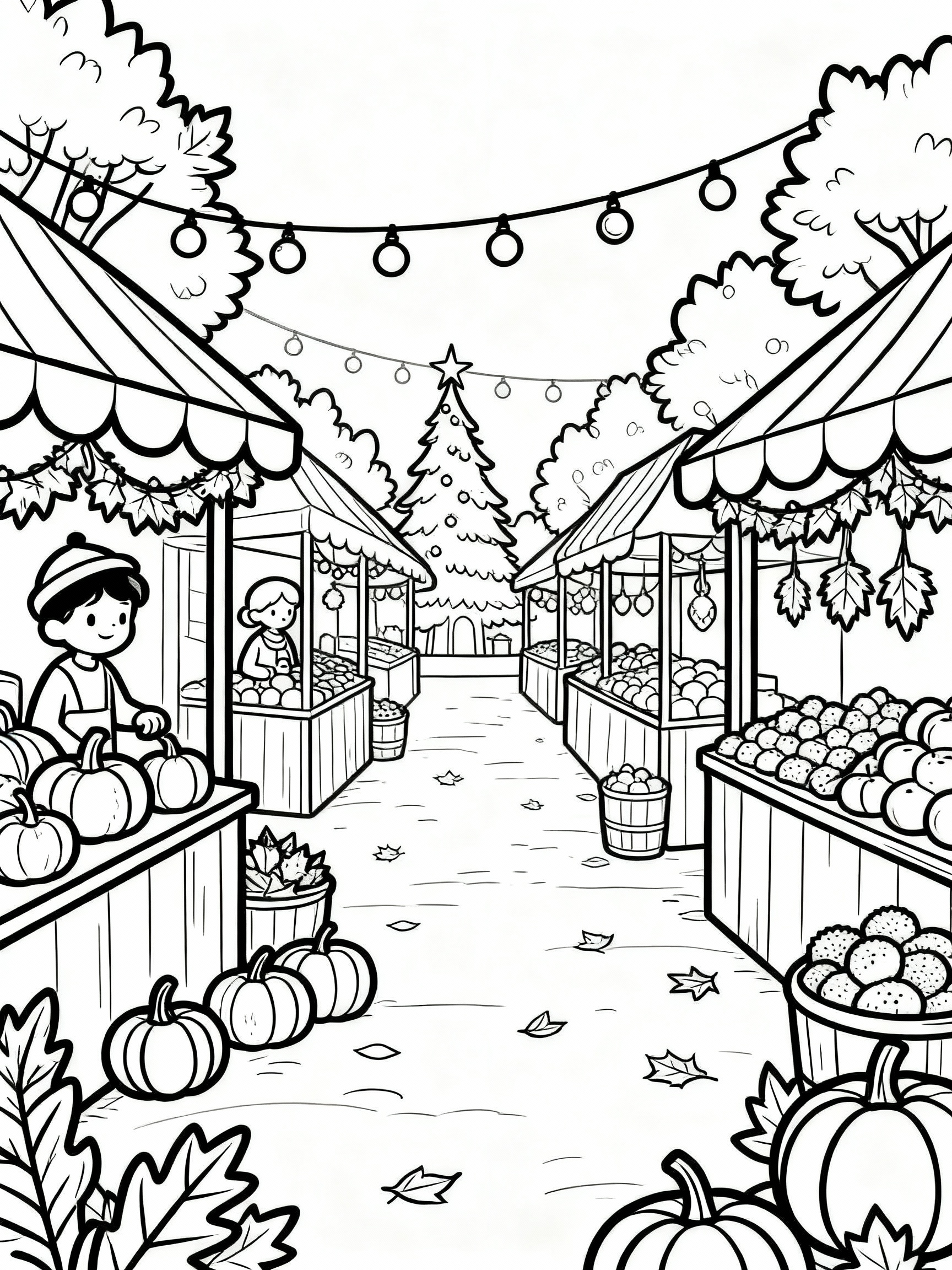 Amazing Magical Festive Autumn Markets Coloring Page
