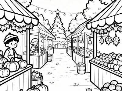Amazing Magical Festive Autumn Markets Coloring Page