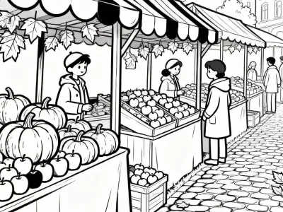 Beautiful Festive Autumn Markets Coloring Page