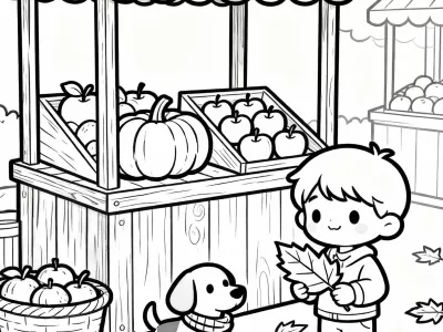 Delightful Happy Festive Autumn Markets Coloring Page