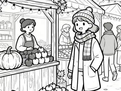 Enchanting Festive Autumn Markets Coloring Page