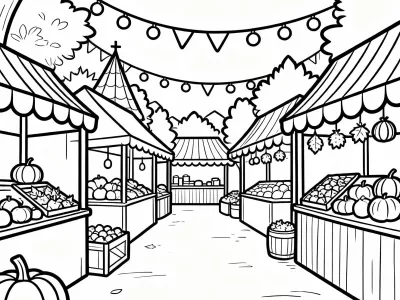 Gorgeous Funny Festive Autumn Markets Coloring Page
