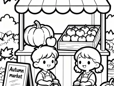 Joyful Magical Festive Autumn Markets Coloring Page