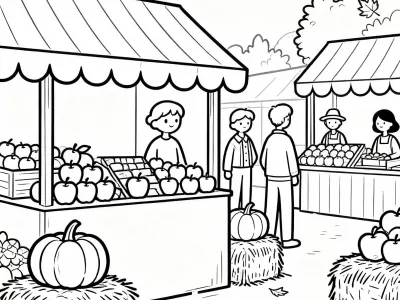 Nice Magical Festive Autumn Markets Coloring Page