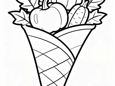 Amazing Cartoon Thanksgiving Cornucopia Delights Coloring Page