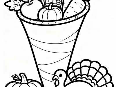 Beautiful Thanksgiving Cornucopia Delights Coloring Page
