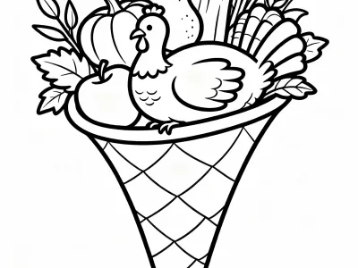 Delightful Cute Thanksgiving Cornucopia Delights Coloring Page