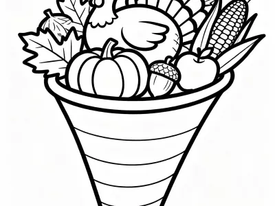 Enchanting Thanksgiving Cornucopia Delights Coloring Page