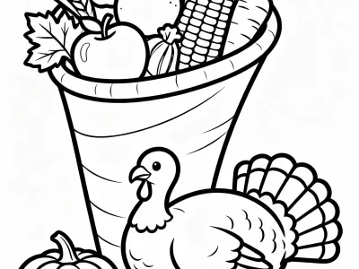 Gorgeous Happy Thanksgiving Cornucopia Delights Coloring Page