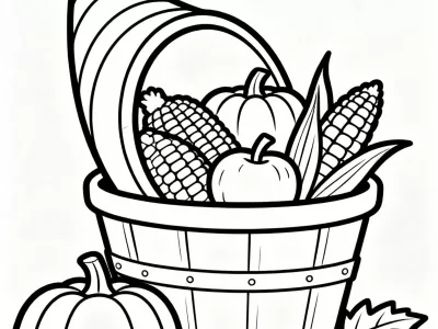 Happy Thanksgiving Cornucopia Delights Coloring Page