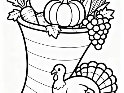 Lovely Thanksgiving Cornucopia Delights Coloring Page