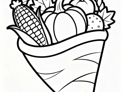 Magical Thanksgiving Cornucopia Delights Coloring Page