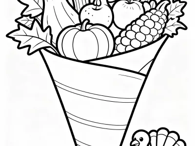 Perfect Thanksgiving Cornucopia Delights Coloring Page