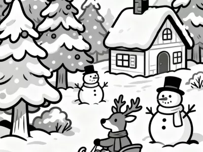 Amazing Whimsical Winter Wonderland With Decorations Coloring Page