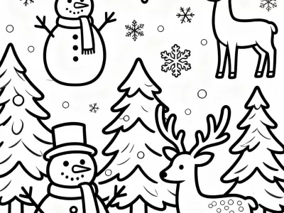 Delightful Cute Whimsical Winter Wonderland Coloring Page