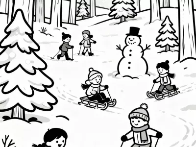 Gorgeous Whimsical Winter Wonderland With Decorations Coloring Page