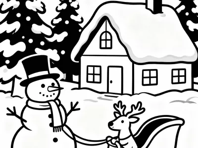 Happy Whimsical Winter Wonderland Coloring Page