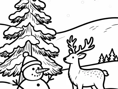 Joyful Cute Whimsical Winter Wonderland Coloring Page