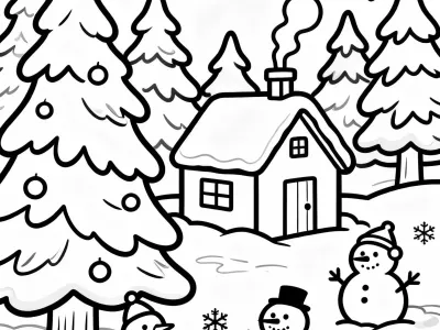 Nice Whimsical Winter Wonderland With Decorations Coloring Page