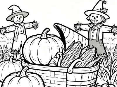 Gorgeous Cute Autumn Harvest Celebration Coloring Page