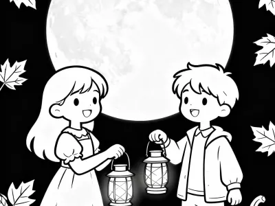 Joyful Funny Harvest Moon Celebration Coloring Page
