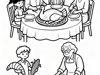 Beautiful Thanksgiving Family Traditions Coloring Page
