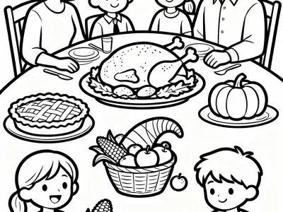 Enchanting Thanksgiving Family Traditions Coloring Page