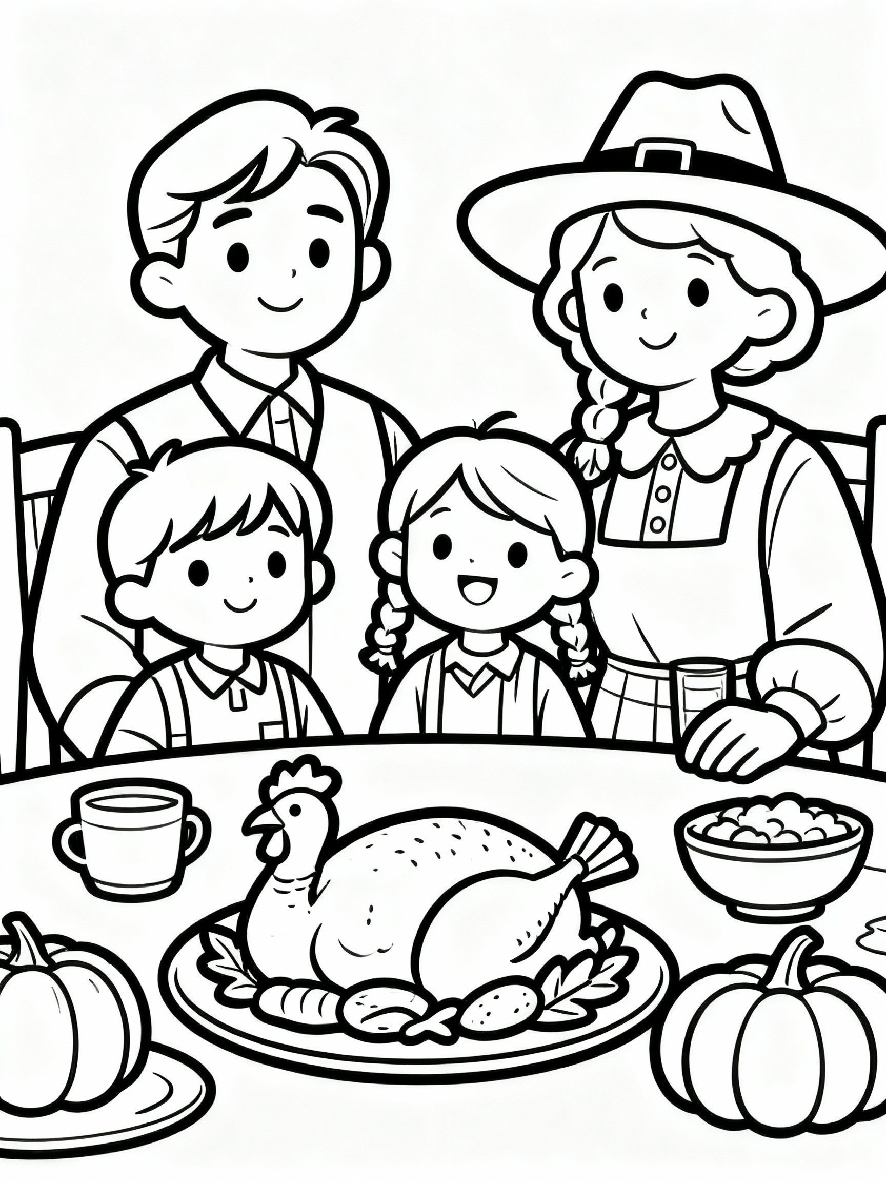 Joyful Happy Thanksgiving Family Traditions Coloring Page