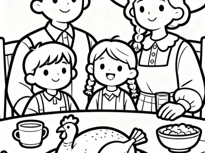 Joyful Happy Thanksgiving Family Traditions Coloring Page