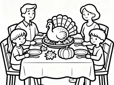 Magical Thanksgiving Family Traditions Coloring Page