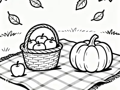 Delightful Baby Charming Autumn Picnic Coloring Page