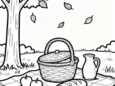 Fun Charming Autumn Picnic Coloring Page