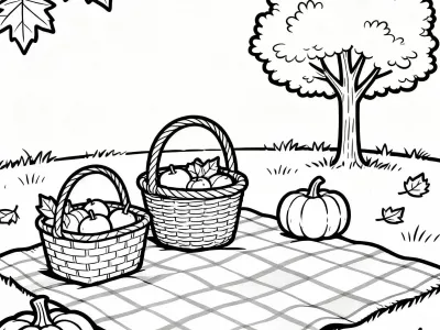 Happy Charming Autumn Picnic Coloring Page