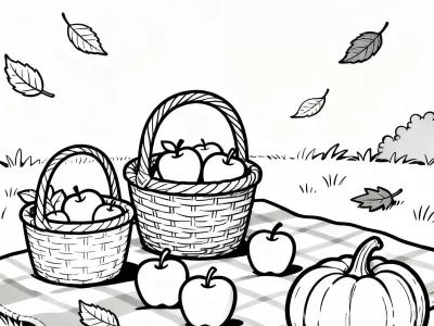 Lovely Charming Autumn Picnic Coloring Page