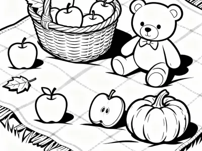 Magical Charming Autumn Picnic Coloring Page
