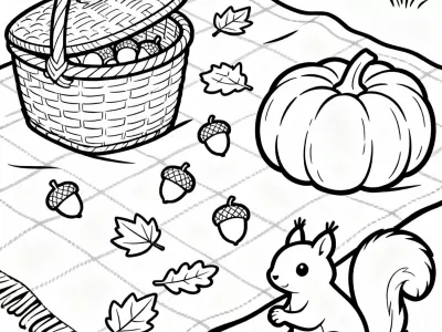 Nice Charming Autumn Picnic With Decorations Coloring Page