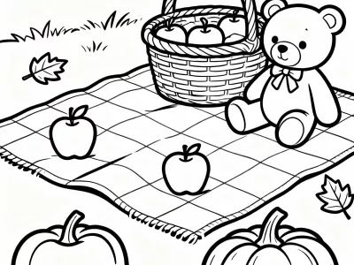 Outstanding Charming Autumn Picnic Coloring Page