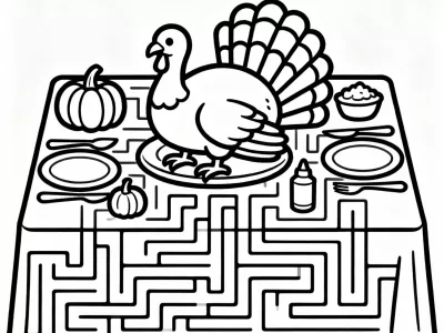 Amazing Baby Thanksgiving Table Maze Coloring Page