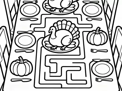 Beautiful Thanksgiving Table Maze Coloring Page
