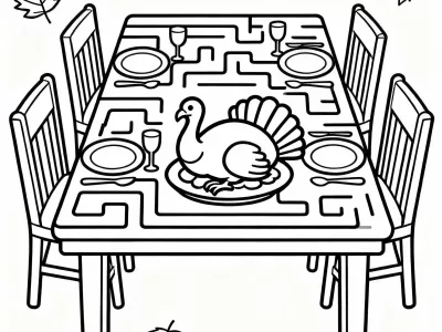 Delightful Happy Thanksgiving Table Maze Coloring Page