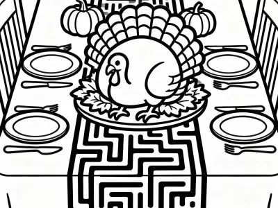 Enchanting Thanksgiving Table Maze Coloring Page