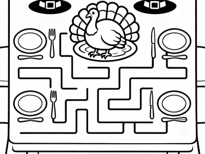 Fun Thanksgiving Table Maze Coloring Page