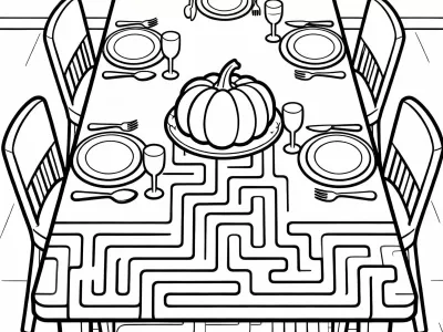 Gorgeous Happy Thanksgiving Table Maze Coloring Page