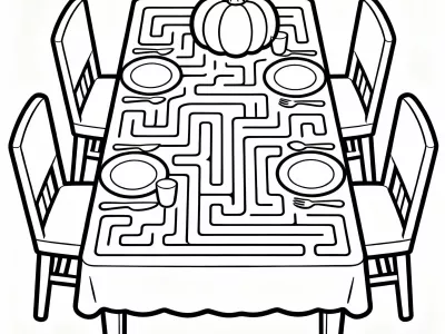 Happy Thanksgiving Table Maze Coloring Page