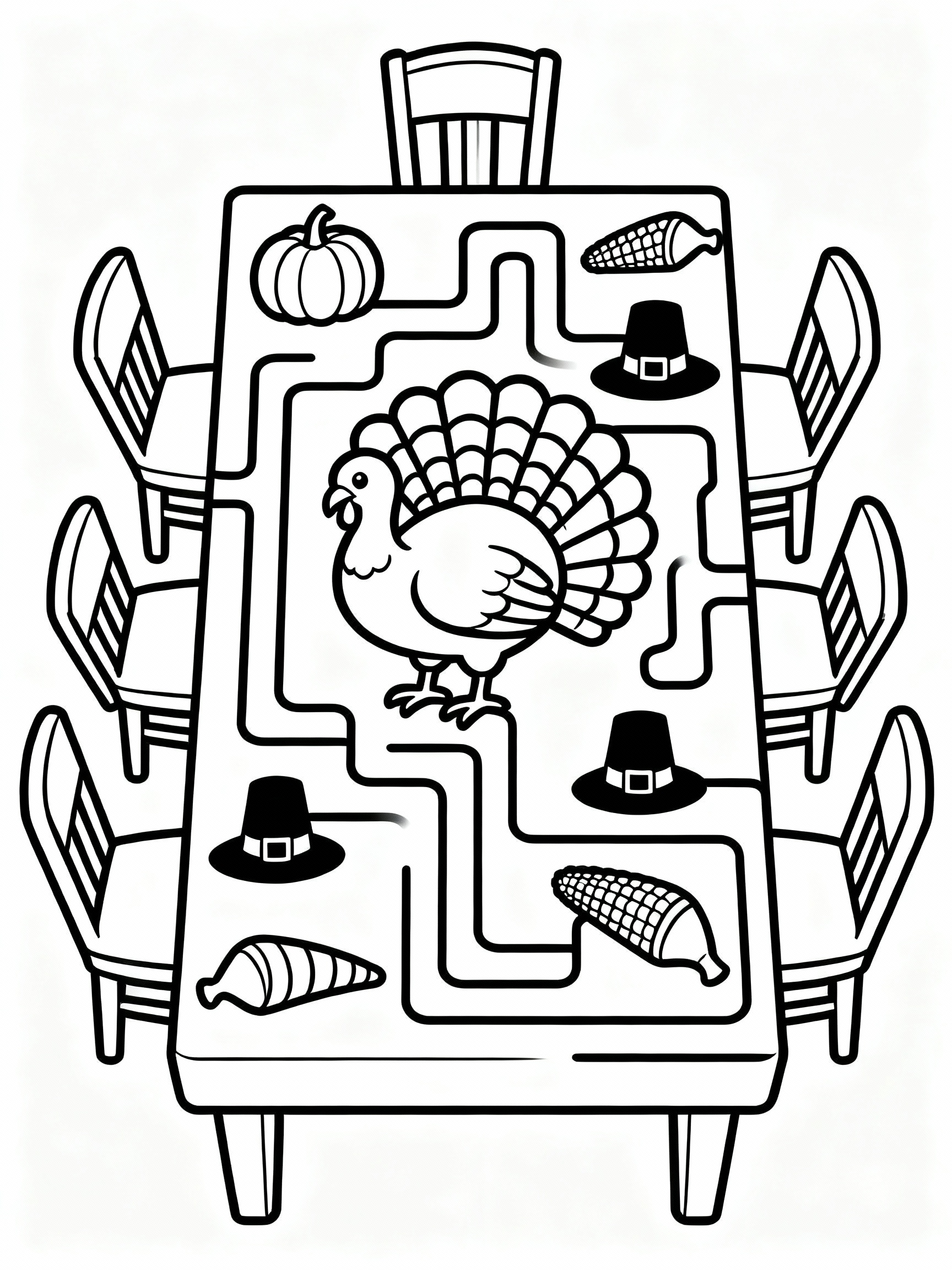 Incredible Thanksgiving Table Maze Coloring Page