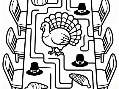 Incredible Thanksgiving Table Maze Coloring Page