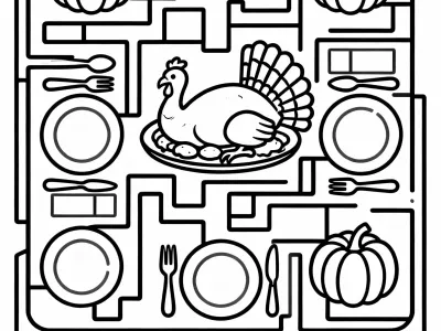 Lovely Thanksgiving Table Maze Coloring Page