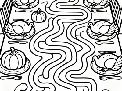 Magical Thanksgiving Table Maze Coloring Page