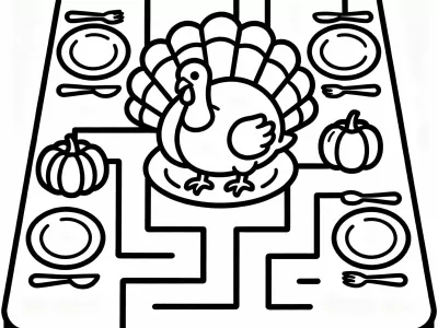 Nice Funny Thanksgiving Table Maze Coloring Page